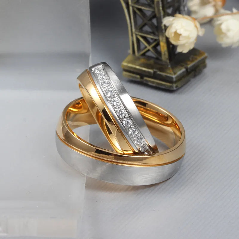 Bague de mariage pour femmes et hommes, couleur or, bijoux de fiançailles d'amour, bague en acier inoxydable pour Couple, cadeau de saint valentin
