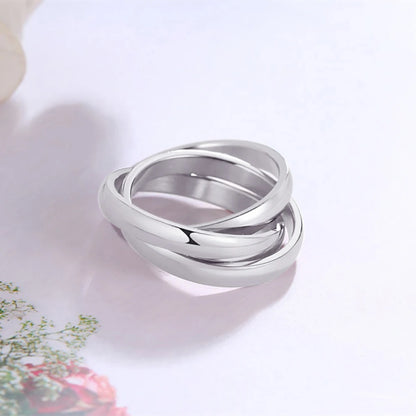 Ensemble de bagues classiques à 3 rondes pour femmes, bijoux de fiançailles et de mariage en acier inoxydable