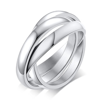 Ensemble de bagues classiques à 3 rondes pour femmes, bijoux de fiançailles et de mariage en acier inoxydable