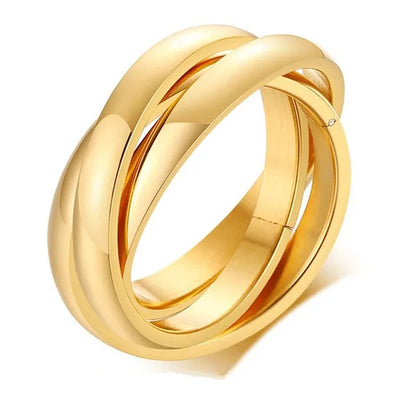 Ensemble de bagues classiques à 3 rondes pour femmes, bijoux de fiançailles et de mariage en acier inoxydable