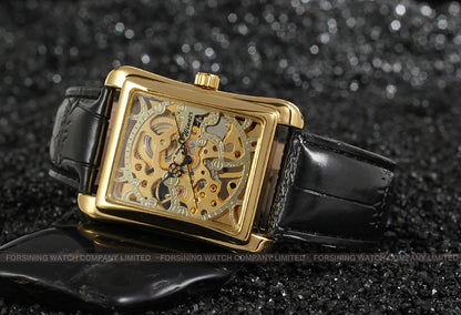 T-WINNER montre rectangulaire mécanique montre hommes montre or ceinture montre-bracelet main creuse montre mécanique
