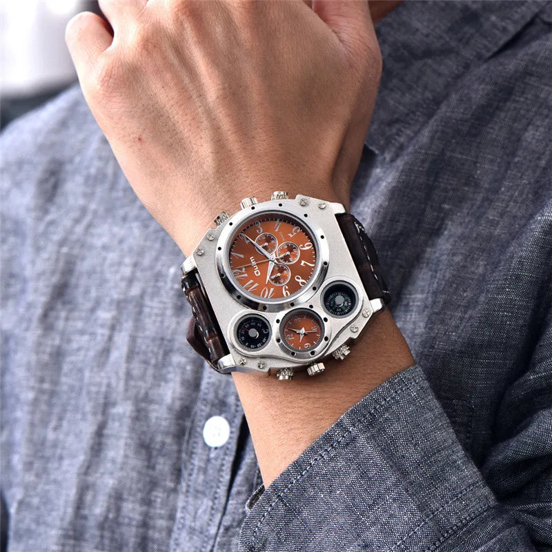 Montres de sport de luxe pour hommes, montre-bracelet militaire décontractée, grand cadran, boussole décorative, horloge à quartz, homme cool, unique, marque supérieure
