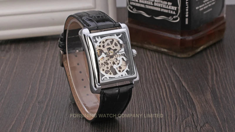 T-WINNER montre rectangulaire mécanique montre hommes montre or ceinture montre-bracelet main creuse montre mécanique