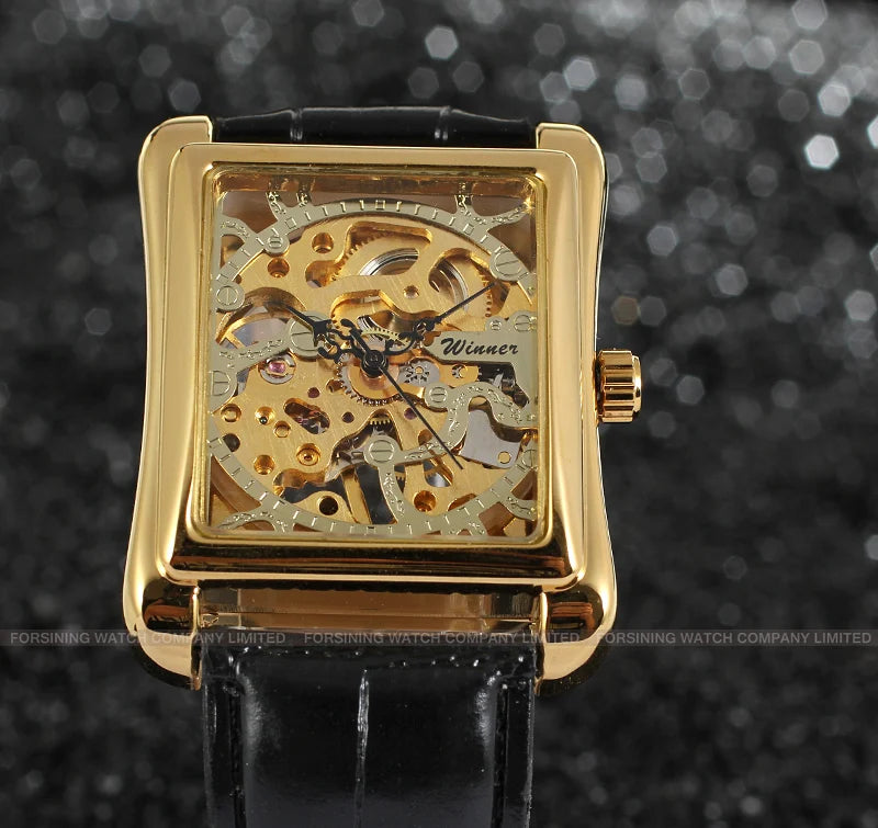 T-WINNER montre rectangulaire mécanique montre hommes montre or ceinture montre-bracelet main creuse montre mécanique