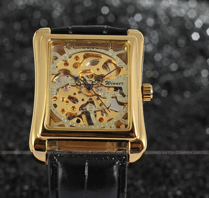T-WINNER montre rectangulaire mécanique montre hommes montre or ceinture montre-bracelet main creuse montre mécanique