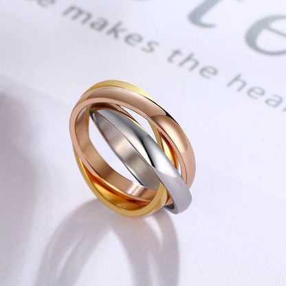 Ensemble de bagues classiques à 3 rondes pour femmes, bijoux de fiançailles et de mariage en acier inoxydable