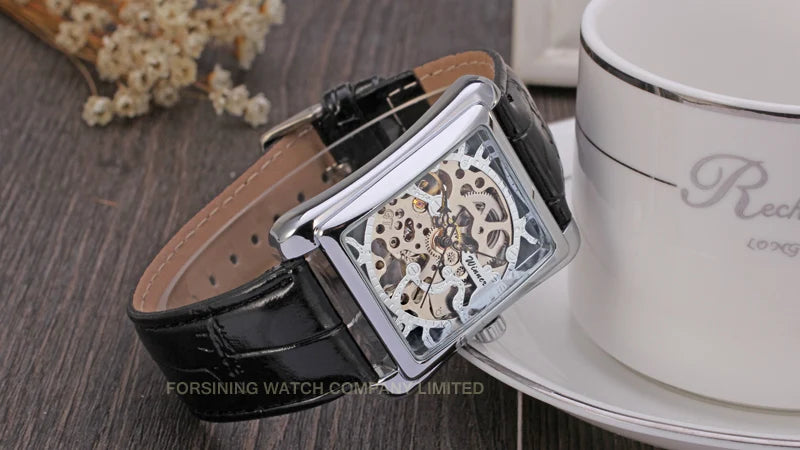 T-WINNER montre rectangulaire mécanique montre hommes montre or ceinture montre-bracelet main creuse montre mécanique