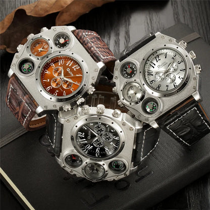 Montres de sport de luxe pour hommes, montre-bracelet militaire décontractée, grand cadran, boussole décorative, horloge à quartz, homme cool, unique, marque supérieure