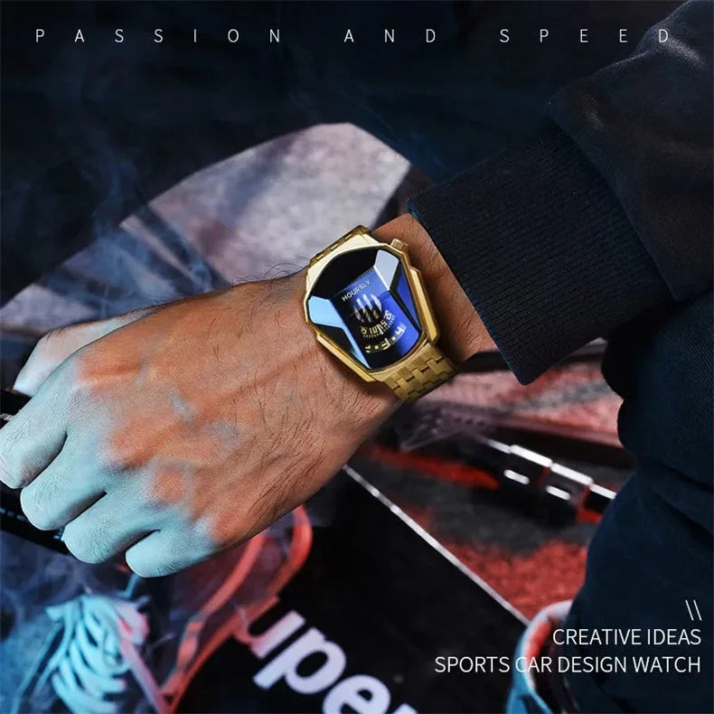 Luxe HOURSLY marque tendance Cool montre-bracelet pour hommes technologie en acier inoxydable mode montre à Quartz pour hommes Relogio Masculino 2023