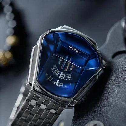 Luxe HOURSLY marque tendance Cool montre-bracelet pour hommes technologie en acier inoxydable mode montre à Quartz pour hommes Relogio Masculino 2023