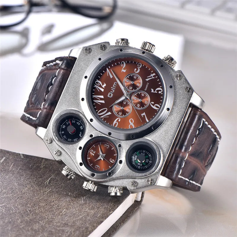 Montres de sport de luxe pour hommes, montre-bracelet militaire décontractée, grand cadran, boussole décorative, horloge à quartz, homme cool, unique, marque supérieure