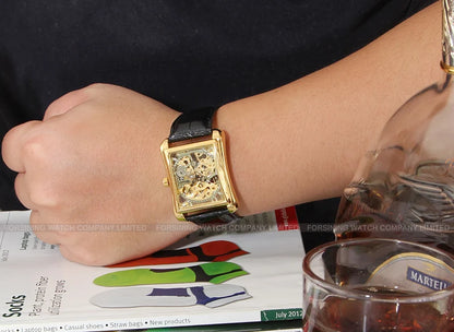 T-WINNER montre rectangulaire mécanique montre hommes montre or ceinture montre-bracelet main creuse montre mécanique