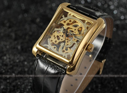 T-WINNER montre rectangulaire mécanique montre hommes montre or ceinture montre-bracelet main creuse montre mécanique