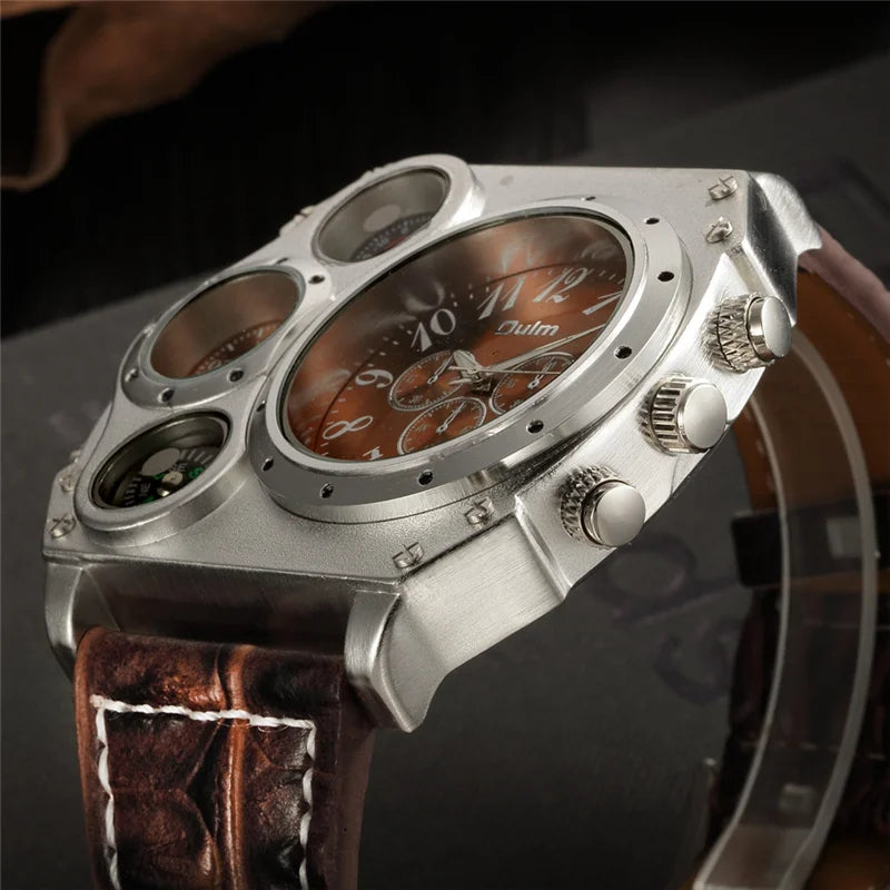 Montres de sport de luxe pour hommes, montre-bracelet militaire décontractée, grand cadran, boussole décorative, horloge à quartz, homme cool, unique, marque supérieure