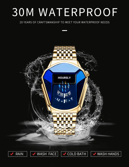 Luxe HOURSLY marque tendance Cool montre-bracelet pour hommes technologie en acier inoxydable mode montre à Quartz pour hommes Relogio Masculino 2023