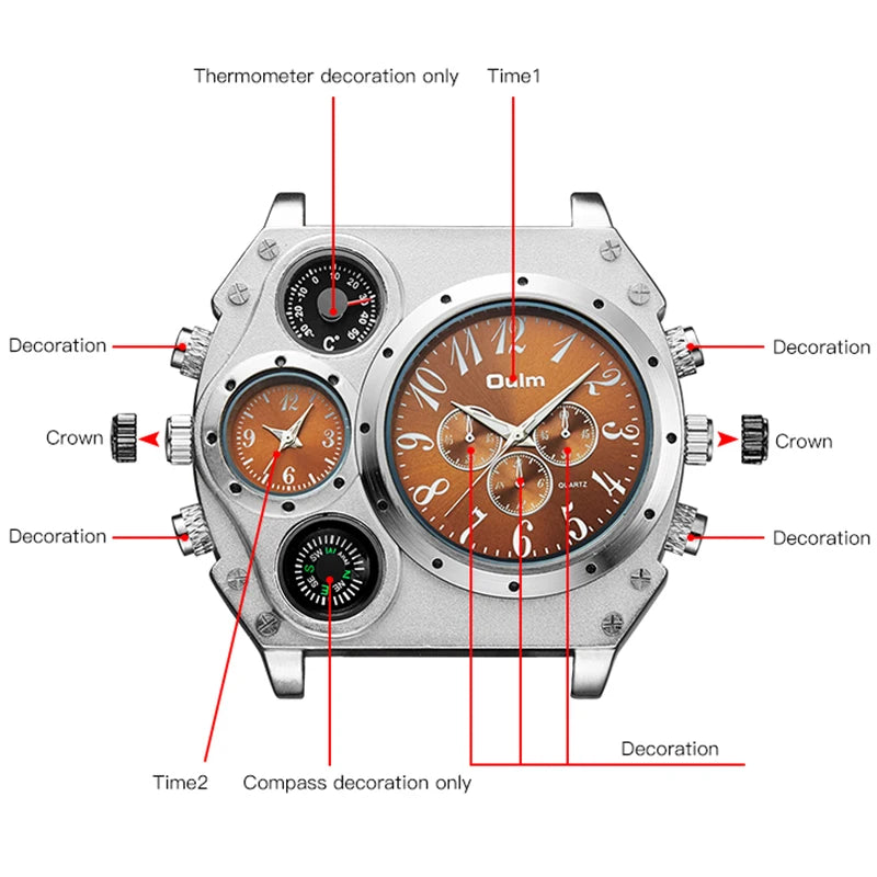 Montres de sport de luxe pour hommes, montre-bracelet militaire décontractée, grand cadran, boussole décorative, horloge à quartz, homme cool, unique, marque supérieure