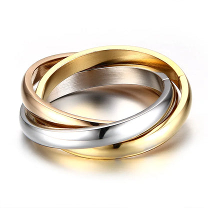 Ensemble de bagues classiques à 3 rondes pour femmes, bijoux de fiançailles et de mariage en acier inoxydable