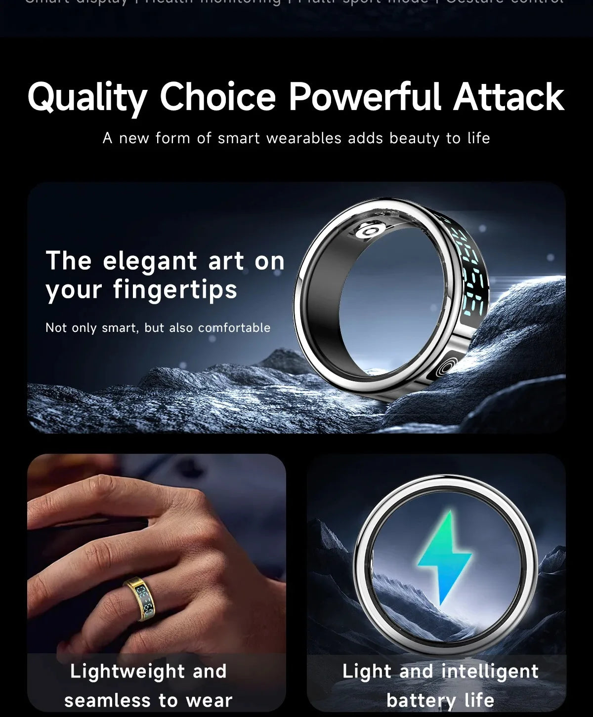 Nouveau SR08 anneau intelligent écran d'affichage LED fréquence cardiaque sommeil Modes de sport surveillance de la santé hommes femmes anneau de sport en acier inoxydable