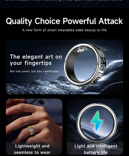 Nouveau SR08 anneau intelligent écran d'affichage LED fréquence cardiaque sommeil Modes de sport surveillance de la santé hommes femmes anneau de sport en acier inoxydable