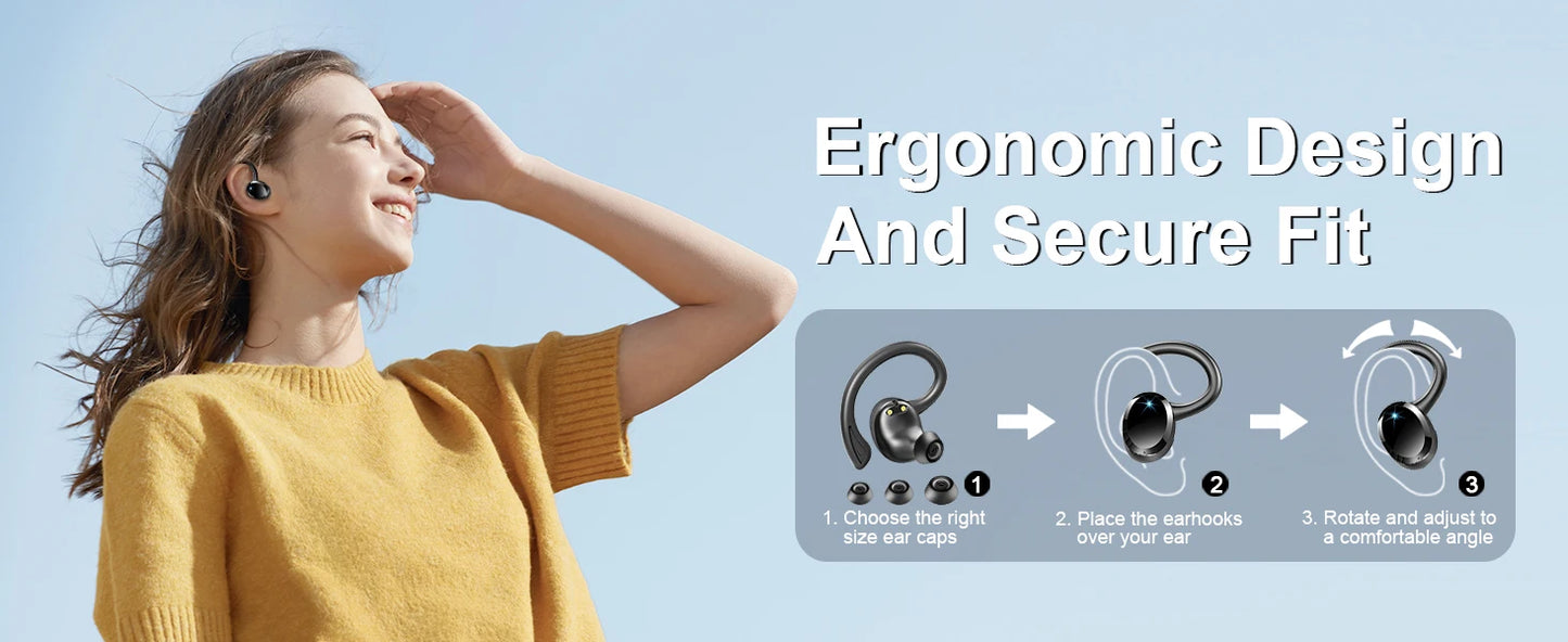 Écouteurs sans fil, écouteurs Bluetooth 5.3, basses stéréo, micro intra-auriculaires antibruit, écouteurs IP7 étanches pour sport, lecture 40H.