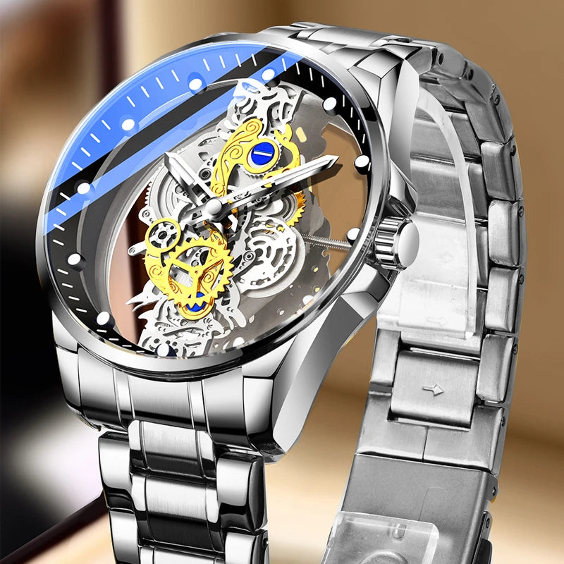 Montres d'affaires de luxe pour hommes, montre à Quartz en acier inoxydable argenté, horloge lumineuse