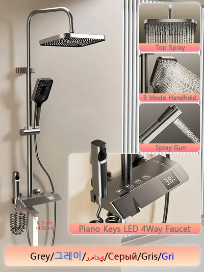 HOShower-Ensemble complet de système de douche, buse rotative, baignoire, affichage numérique, douche murale, pluie, LED, ensemble de pommeau de douche Salle de bains douche en laiton Tap Set Accessoires