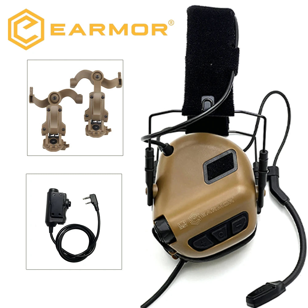 EARMOR – cache-oreilles de tir M32 SE et casque tactique M51 PTT, réduction du bruit, avec adaptateur de Rail ARC pour casque, adapté à la chasse