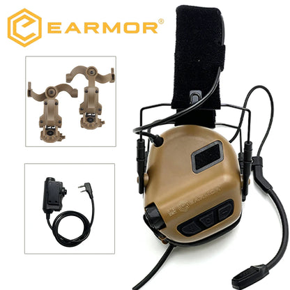 EARMOR – cache-oreilles de tir M32 SE et casque tactique M51 PTT, réduction du bruit, avec adaptateur de Rail ARC pour casque, adapté à la chasse