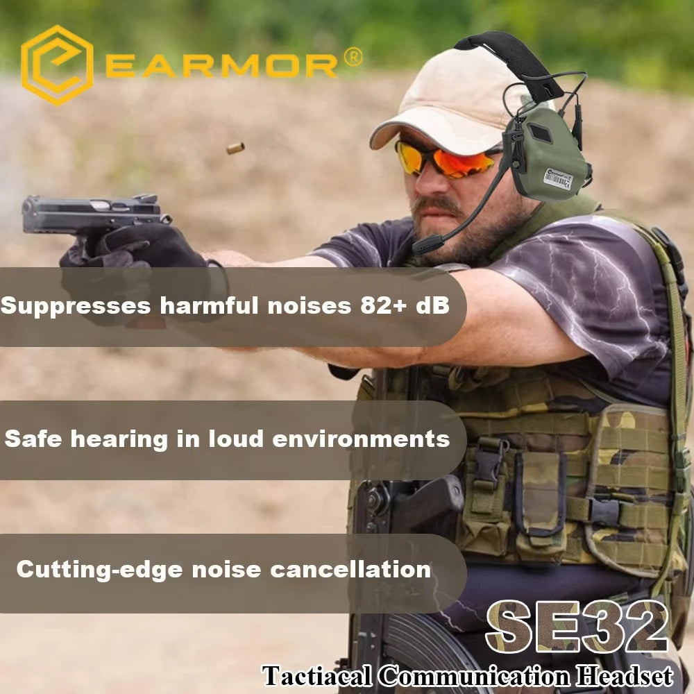 EARMOR – cache-oreilles de tir M32 SE et casque tactique M51 PTT, réduction du bruit, avec adaptateur de Rail ARC pour casque, adapté à la chasse