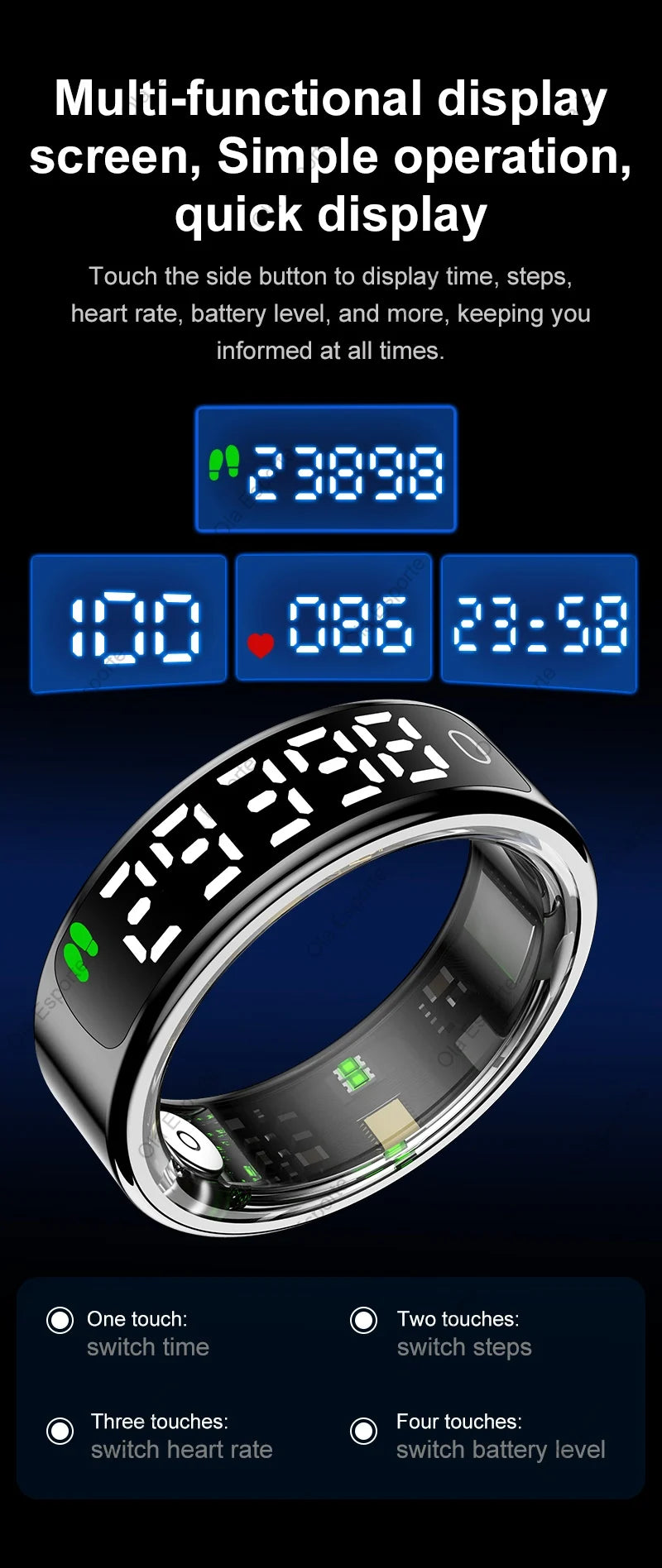 Pour anneau intelligent écran Hd contrôle Tiktok 5ATM étanche pour Smartring pour Galaxy femmes hommes anneau moniteur de fréquence cardiaque