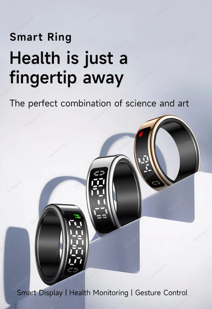 Bague intelligente 2025 avec écran d'affichage et tactile, chargement sans fil, gestionnaire de santé, étanche 5 ATM pour hommes et femmes, bagues R12 R11
