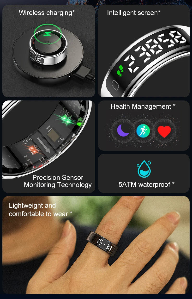 Xiaomi R12 anneau intelligent écran d'affichage tactile 5ATM étanche Bluetooth moniteur de santé contrôle des gestes sans fil charge Sport anneau
