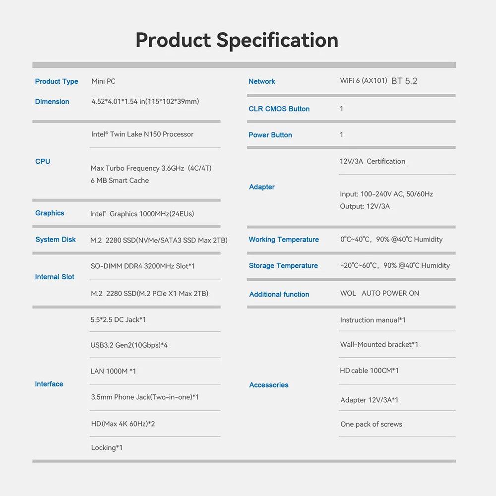 Beelink Mini S13 Intel Twin Lake N150 S12 Pro N100 16G 500G Windows 11 Mini S 11th N5095 DDR4 8GB 128GB ordinateur de bureau N95