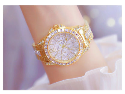 Montre de luxe pour femmes, mode diamant, argent, or, pour filles, horloge étanche, robe cadeaux