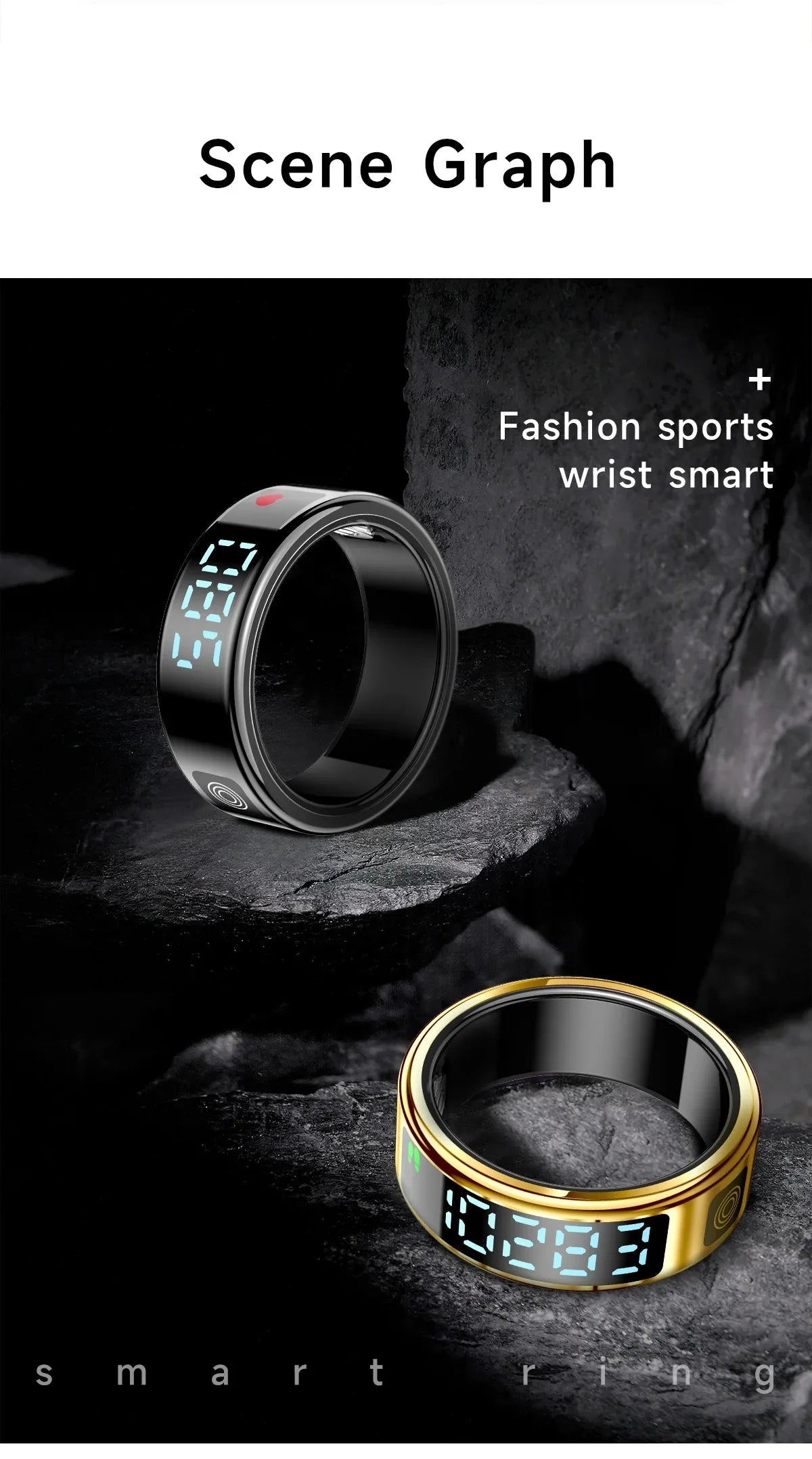 Nouveau SR08 anneau intelligent écran d'affichage LED fréquence cardiaque sommeil Modes de sport surveillance de la santé hommes femmes anneau de sport en acier inoxydable