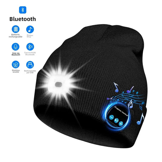 Bonnet chaud mains libres Bluetooth 5.0, chapeau LED, casque stéréo sans fil, lecteur de musique avec Support de micro, batterie Rechargeable à gradation
