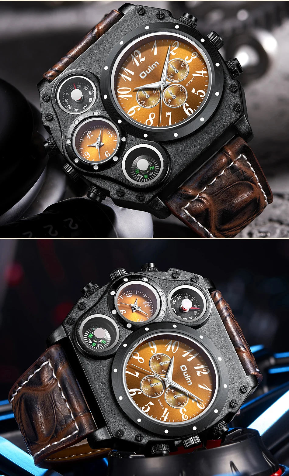 Montres de sport de luxe pour hommes, montre-bracelet militaire décontractée, grand cadran, boussole décorative, horloge à quartz, homme cool, unique, marque supérieure