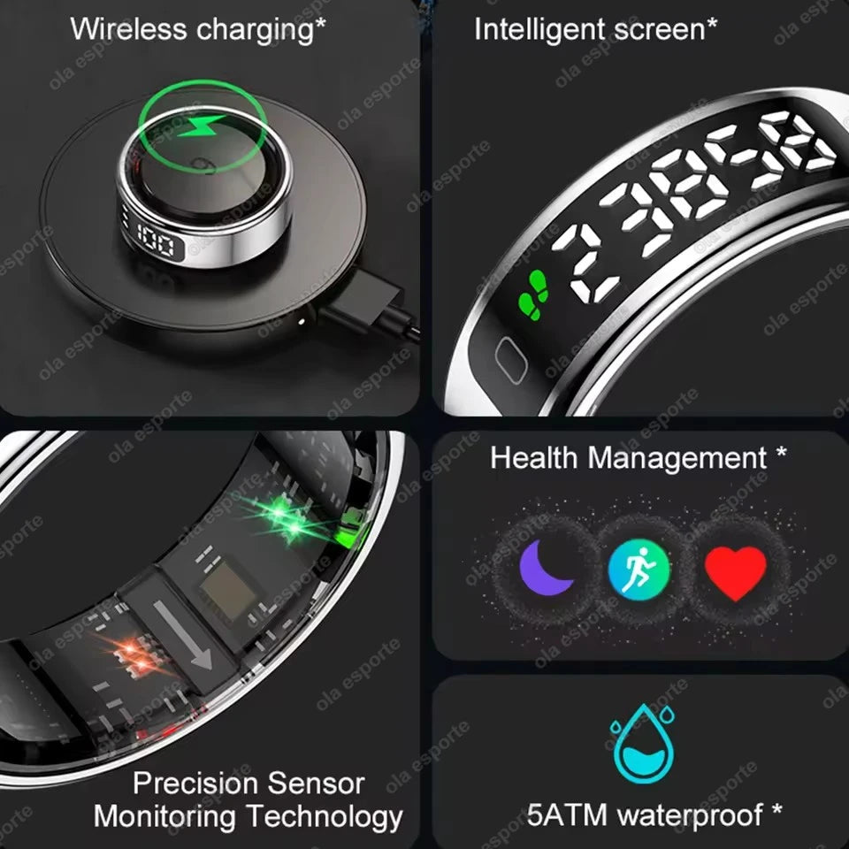 Écran d'affichage LED anneau intelligent pour Xiaomi fréquence cardiaque moniteur d'oxygène sanguin Smartring hommes femmes étanche Multi Modes de sport anneau