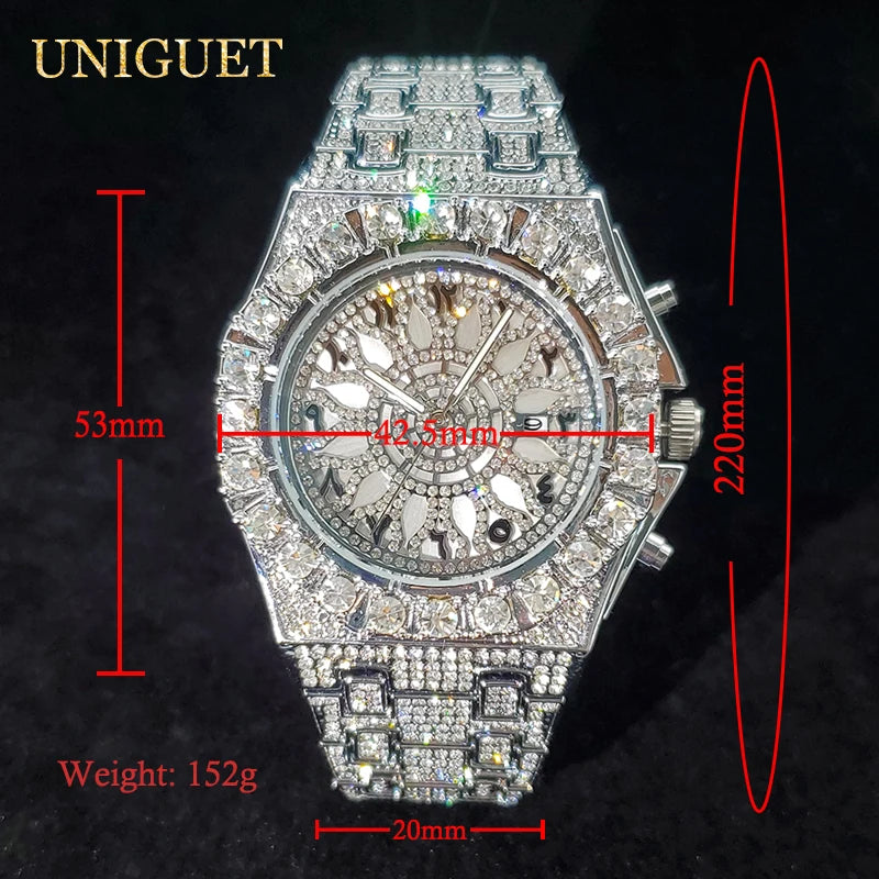Montre de luxe pour hommes montres à Quartz en diamant glacé pour homme Zircon brillant Hip Hop horloge à main lumineux étanche reloj hombre