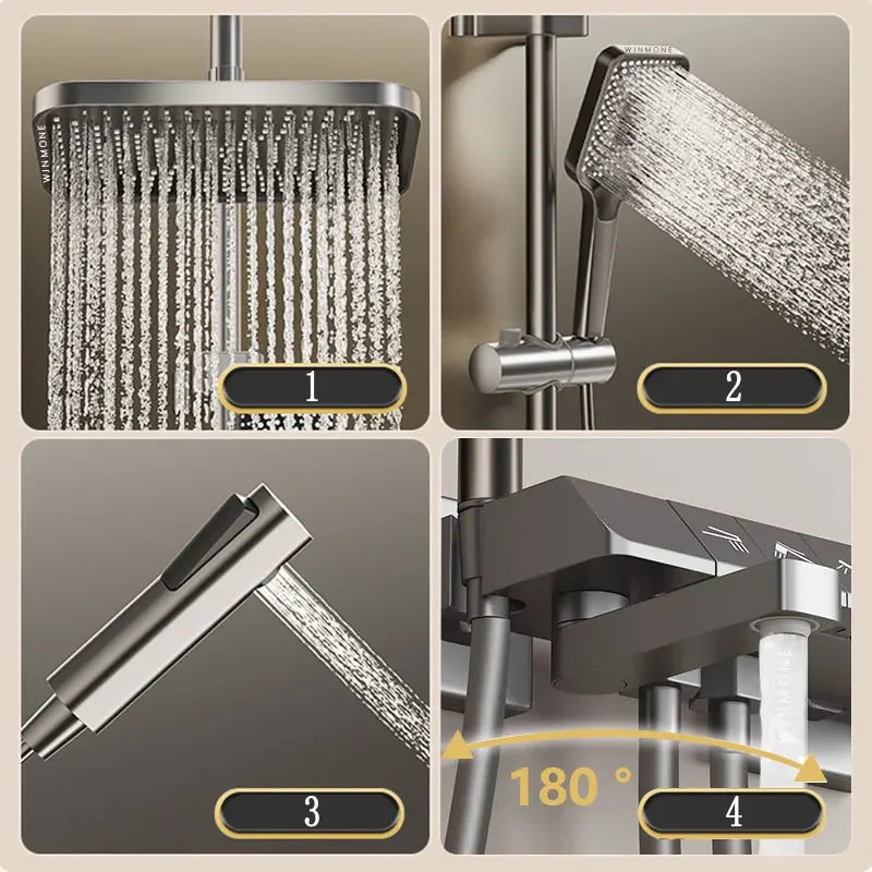 HOShower-Ensemble complet de système de douche, buse rotative, baignoire, affichage numérique, douche murale, pluie, LED, ensemble de pommeau de douche Salle de bains douche en laiton Tap Set Accessoires