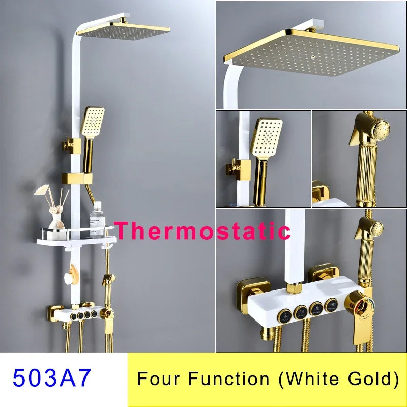 HOShower-Ensemble de pommeau de douche chaud et froid, pommeau de douche pluie, système thermostatique, laiton de qualité, noir et or, 12 po