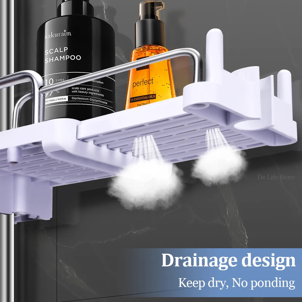etagere salle de bains sans percage Étagère de douche extensible avec crochet, sans propositions, shampoing, support de pommeau de douche, accessoires