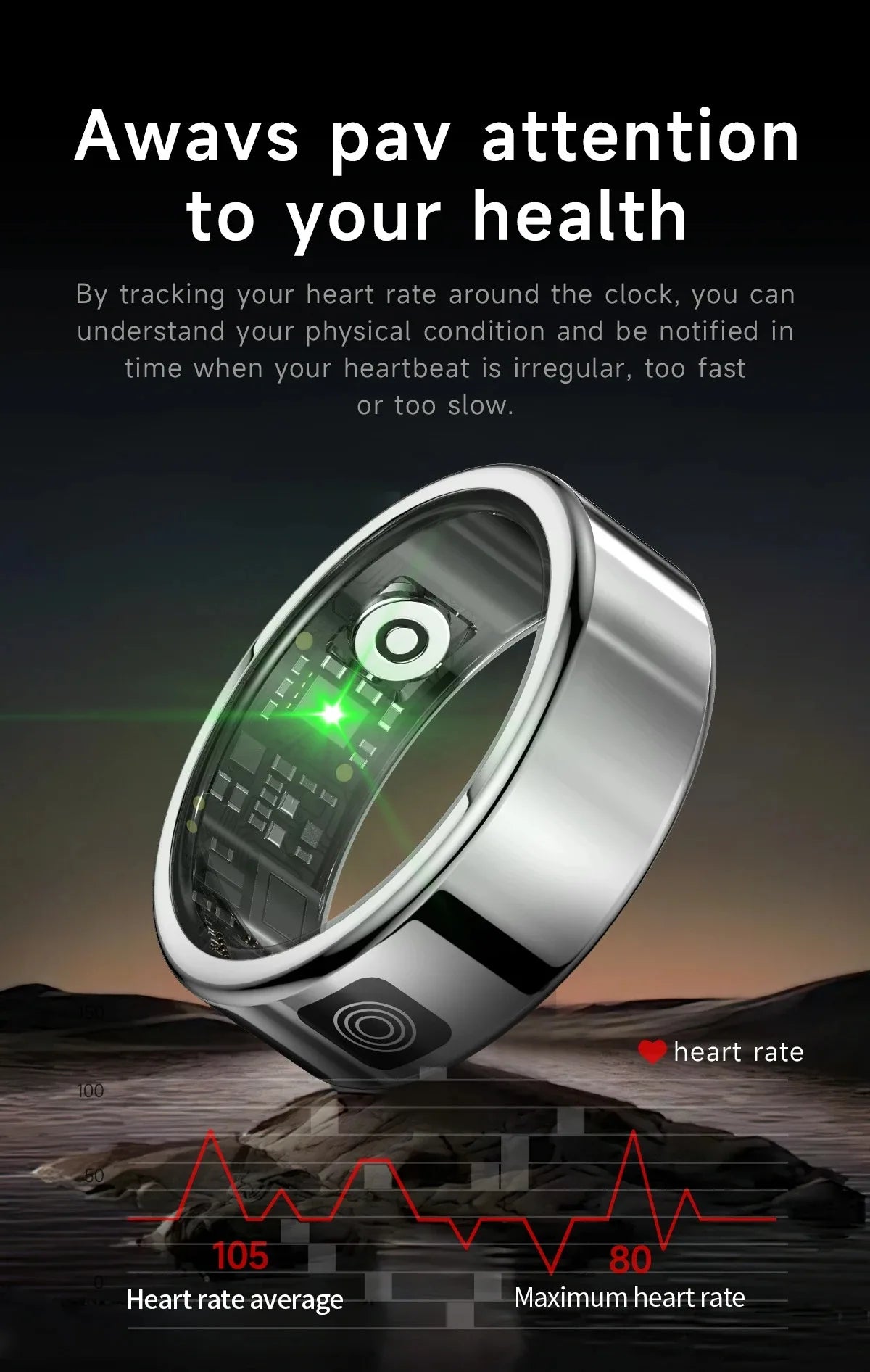 Nouveau SR08 anneau intelligent écran d'affichage LED fréquence cardiaque sommeil Modes de sport surveillance de la santé hommes femmes anneau de sport en acier inoxydable