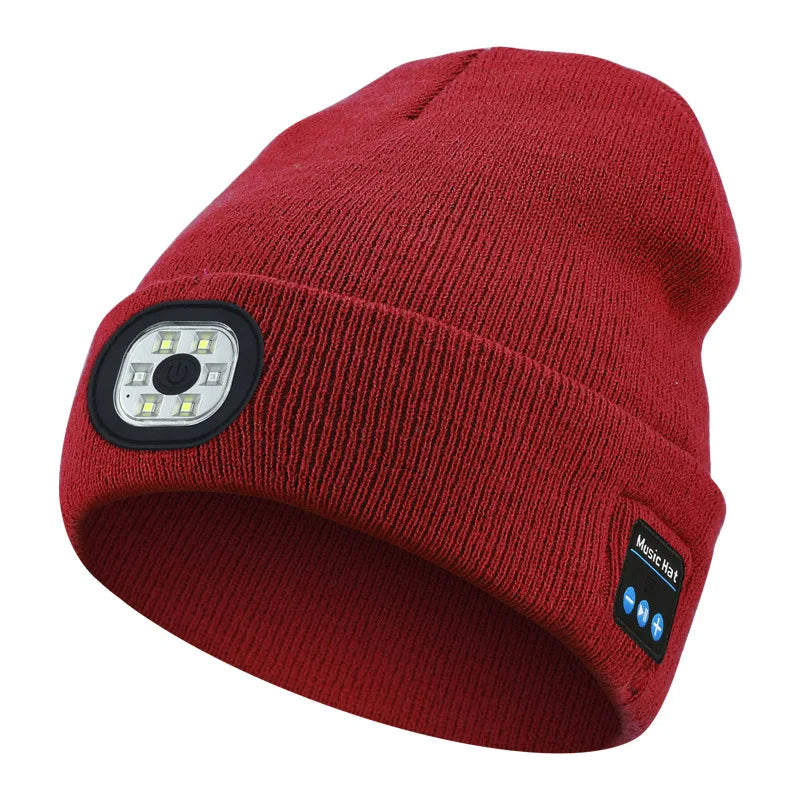 Bonnet chaud mains libres Bluetooth 5.0, chapeau LED, casque stéréo sans fil, lecteur de musique avec Support de micro, batterie Rechargeable à gradation