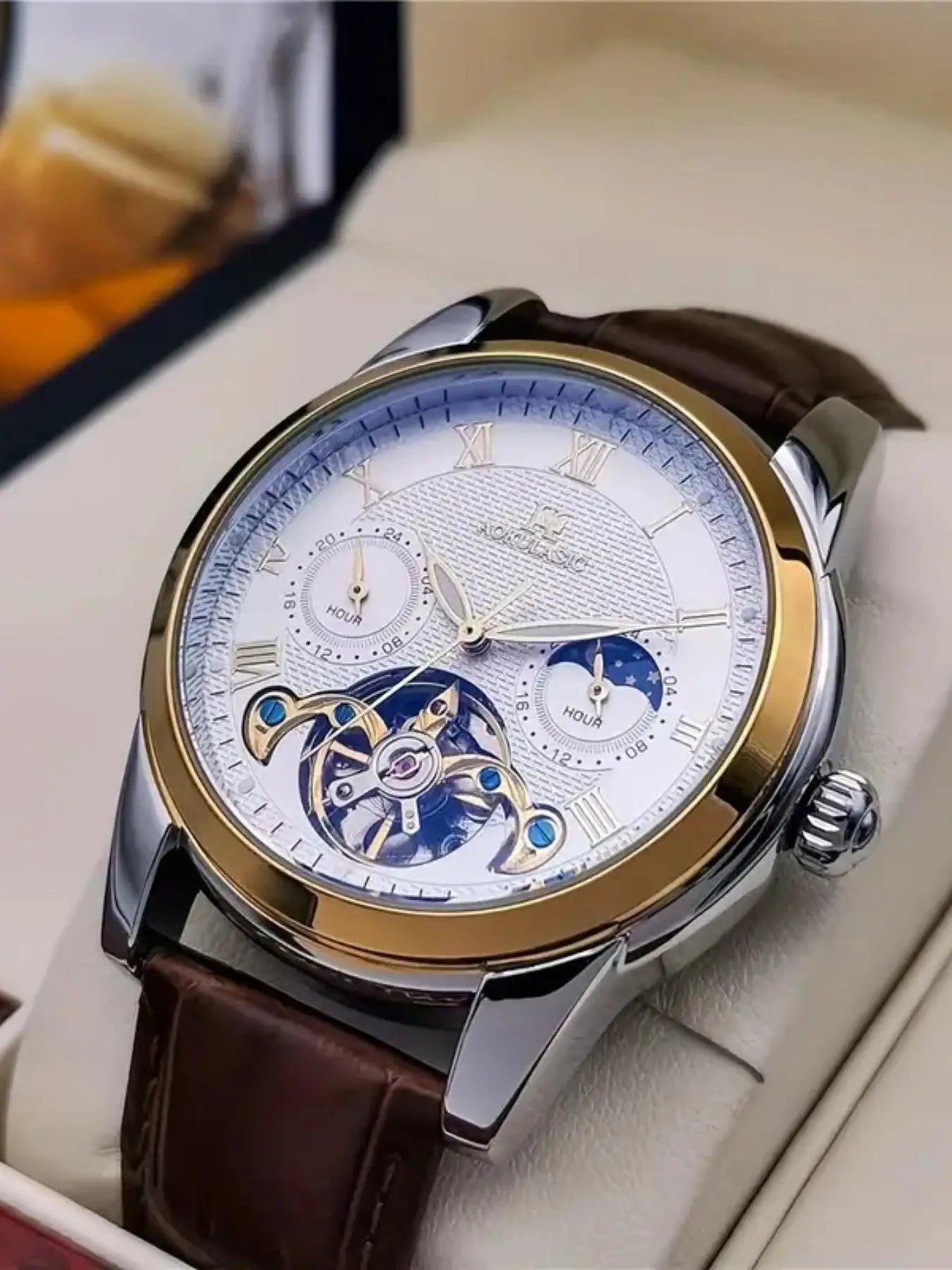 Montre mécanique de luxe pour hommes, montre haut de gamme pour hommes, montre mécanique entièrement automatique avec tourbillon, design squelette, montre-bracelet tendance polyvalente et élégante pour jeunes, cadeau pre