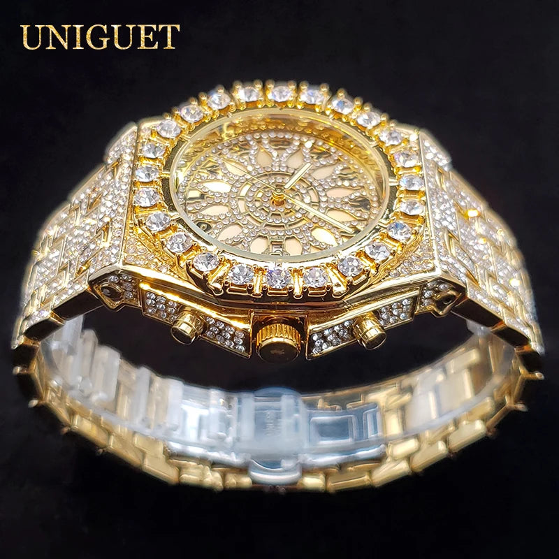 Montre de luxe pour hommes montres à Quartz en diamant glacé pour homme Zircon brillant Hip Hop horloge à main lumineux étanche reloj hombre