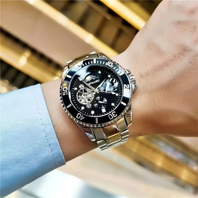Montre mécanique de luxe pour hommes, montre haut de gamme pour hommes, montre mécanique entièrement automatique avec tourbillon, design squelette, montre-bracelet tendance polyvalente et élégante pour jeunes, cadeau pre