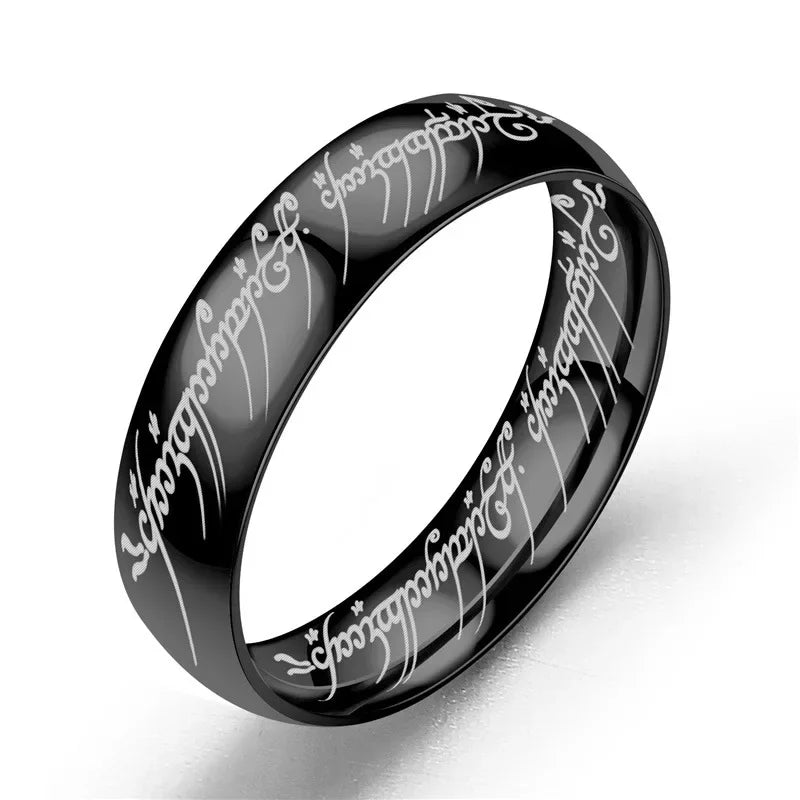 Seigneur des bagues de doigt film avec le même intérieur et extérieur gravure 3D bague sanskrit espagnole en acier inoxydable exquise