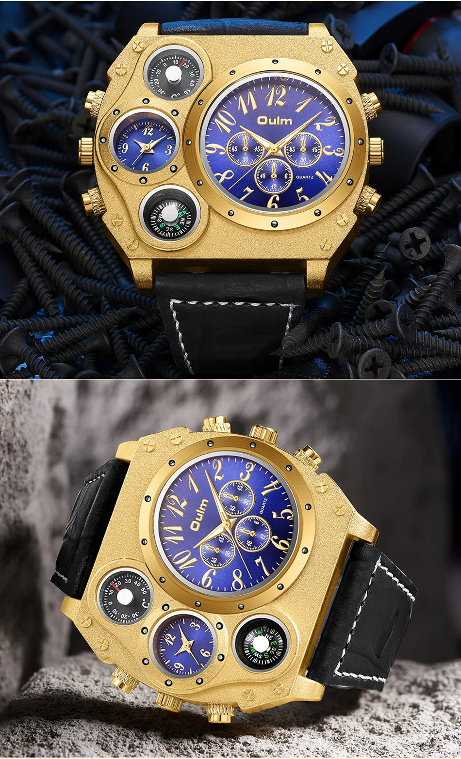 Montres de sport de luxe pour hommes, montre-bracelet militaire décontractée, grand cadran, boussole décorative, horloge à quartz, homme cool, unique, marque supérieure