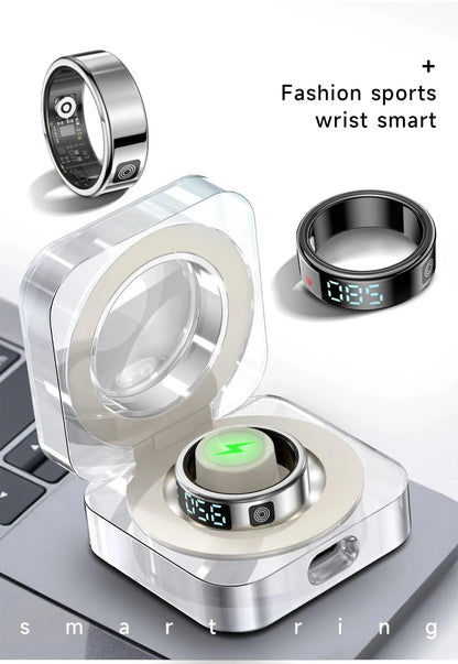 Nouveau SR08 anneau intelligent écran d'affichage LED fréquence cardiaque sommeil Modes de sport surveillance de la santé hommes femmes anneau de sport en acier inoxydable